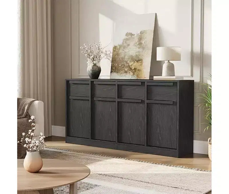 CuisinSmart Mobile Credenza con Cassetti, Grande Armadio da Caffè con Contenitore, Mobile Credenza Moderno in Legno per Cucina Sala da Pranzo