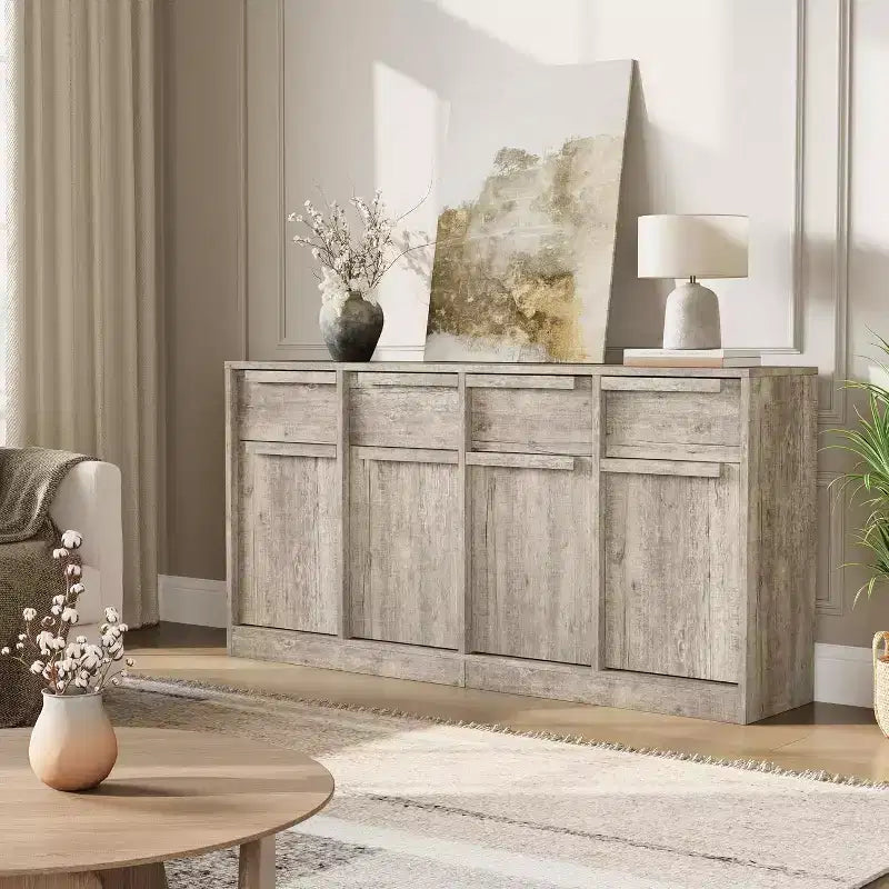 CuisinSmart Mobile Credenza con Cassetti, Grande Armadio da Caffè con Contenitore, Mobile Credenza Moderno in Legno per Cucina Sala da Pranzo