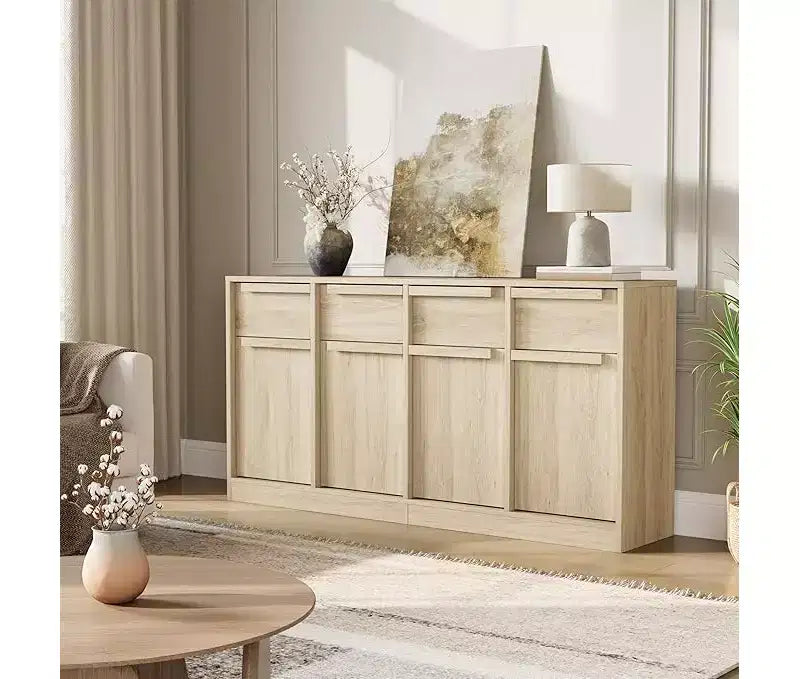 CuisinSmart Mobile Credenza con Cassetti, Grande Armadio da Caffè con Contenitore, Mobile Credenza Moderno in Legno per Cucina Sala da Pranzo