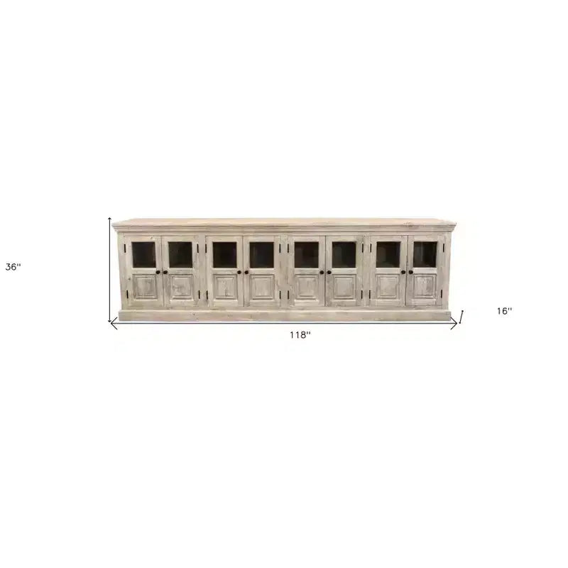 HomeRoots 118 Credenza in legno massello bianca anticata e invecchiata con 8 ante in vetro
