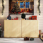 Meuble buffet CuisinSmart 34,6 po en bois avec 2 portes cannelées et étagères réglables, bar à café autoportant pour salle à manger et salon