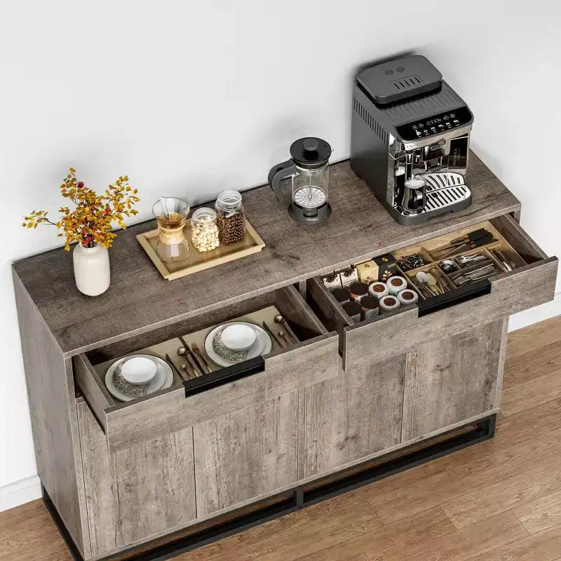 CuisinSmart 55 Credenza Moderna Grande da Cucina con 2 Cassetti e 4 Ante, Mobile Contenitore Buffet da Bar per Caffè per Sala da Pranzo