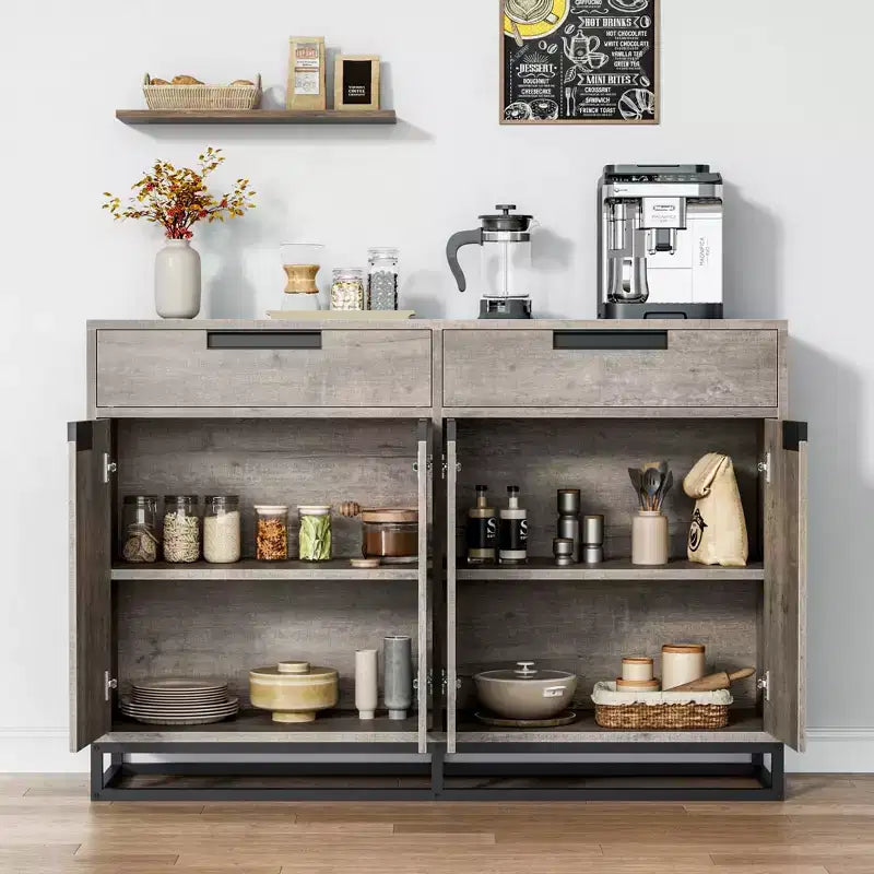 CuisinSmart 55 Credenza Moderna Grande da Cucina con 2 Cassetti e 4 Ante, Mobile Contenitore Buffet da Bar per Caffè per Sala da Pranzo