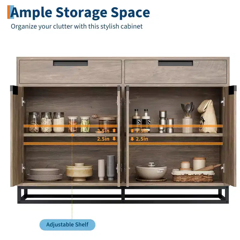 CuisinSmart 55 Credenza Moderna Grande da Cucina con 2 Cassetti e 4 Ante, Mobile Contenitore Buffet da Bar per Caffè per Sala da Pranzo