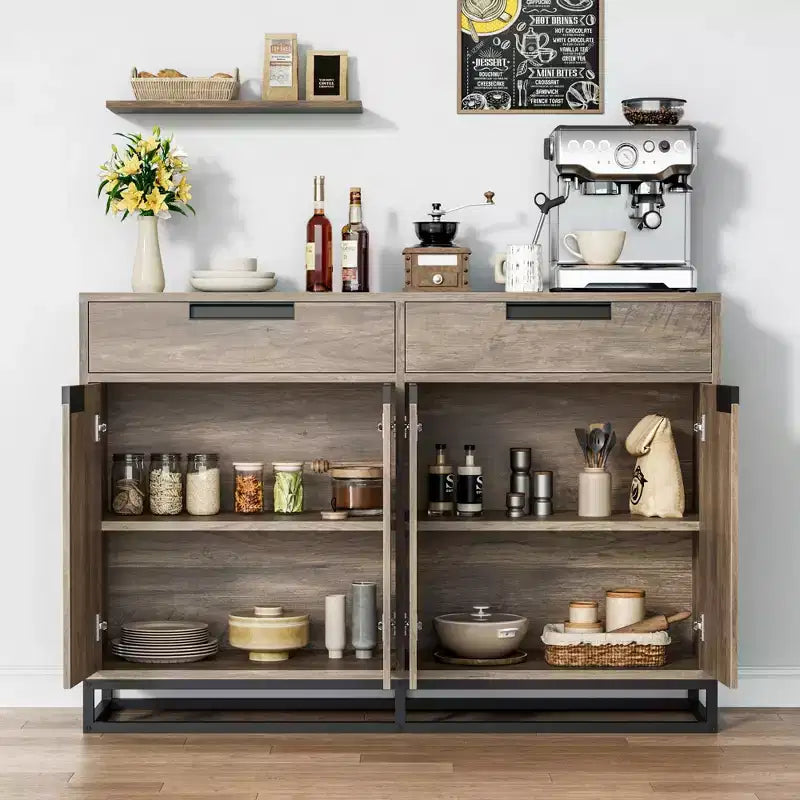CuisinSmart 55 Credenza Moderna Grande da Cucina con 2 Cassetti e 4 Ante, Mobile Contenitore Buffet da Bar per Caffè per Sala da Pranzo