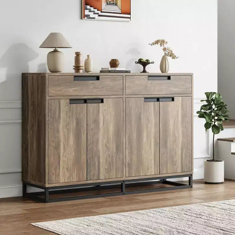 CuisinSmart 55 Credenza Moderna Grande da Cucina con 2 Cassetti e 4 Ante, Mobile Contenitore Buffet da Bar per Caffè per Sala da Pranzo