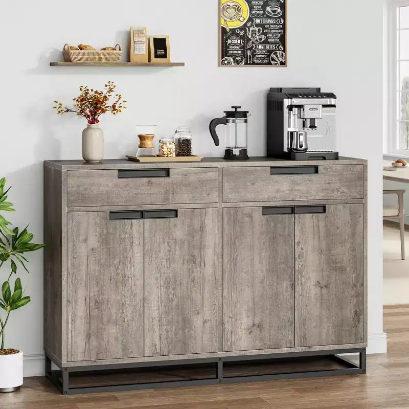 CuisinSmart 55 Credenza Moderna Grande da Cucina con 2 Cassetti e 4 Ante, Mobile Contenitore Buffet da Bar per Caffè per Sala da Pranzo