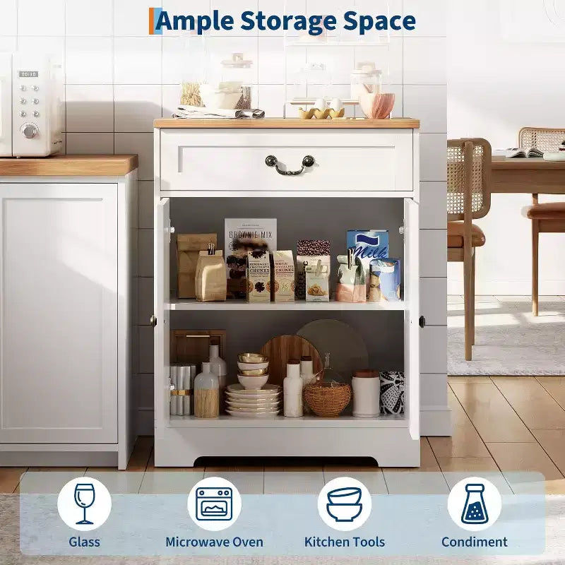 CuisinSmart Mobile da Caffè Farmhouse con 2 Ante e Cassetto, Credenza da Cucina con Ripiano Regolabile, Capacità 150 libbre, per Sala da Pranzo