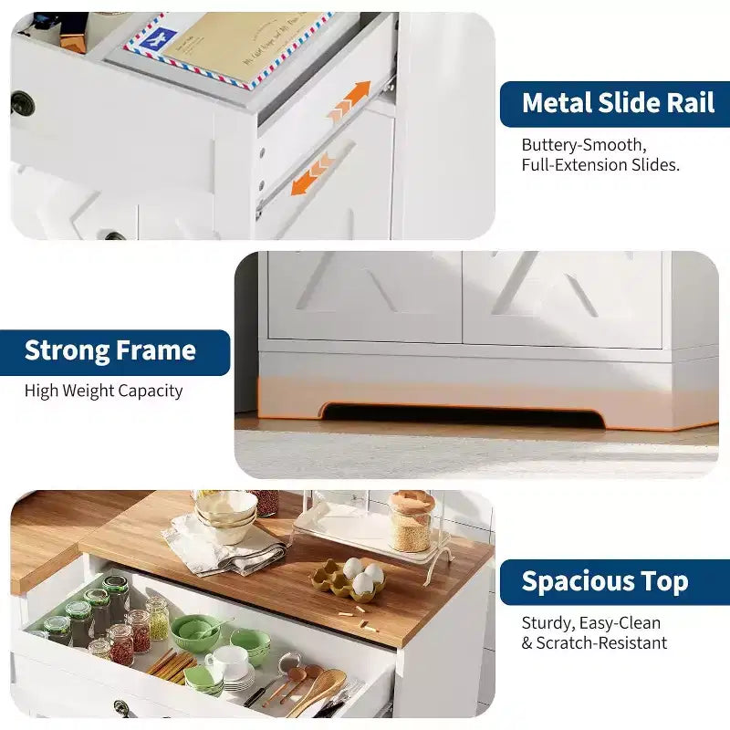 CuisinSmart Mobile da Caffè Farmhouse con 2 Ante e Cassetto, Credenza da Cucina con Ripiano Regolabile, Capacità 150 libbre, per Sala da Pranzo