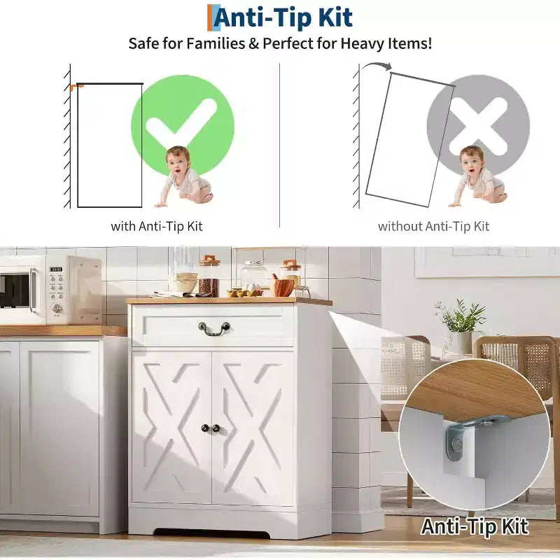 CuisinSmart Mobile da Caffè Farmhouse con 2 Ante e Cassetto, Credenza da Cucina con Ripiano Regolabile, Capacità 150 libbre, per Sala da Pranzo