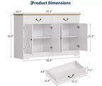 CuisinSmart Buffet de salle à manger moderne de style fermier de 145 cm avec 2 tiroirs et étagères réglables, organisateur de bar à café pour salon