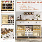 Mobile credenza da caffè da fattoria con anta scorrevole a granaio, buffet con portabottiglie e 3 cassetti