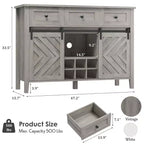 Mobile credenza da caffè da fattoria con anta scorrevole a granaio, buffet con portabottiglie e 3 cassetti