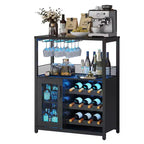 Mobile Bar a 3 Livelli con Portabottiglie e Porta Bicchieri Regolabili, Credenza Moderna con Ante Chiudibili a Chiave