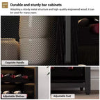 Mobile Bar a 3 Livelli con Portabottiglie e Porta Bicchieri Regolabili, Credenza Moderna con Ante Chiudibili a Chiave