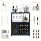 Mobile Bar a 3 Livelli con Portabottiglie e Porta Bicchieri Regolabili, Credenza Moderna con Ante Chiudibili a Chiave