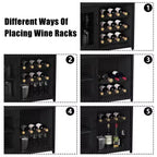 Mobile Bar a 3 Livelli con Portabottiglie e Porta Bicchieri Regolabili, Credenza Moderna con Ante Chiudibili a Chiave