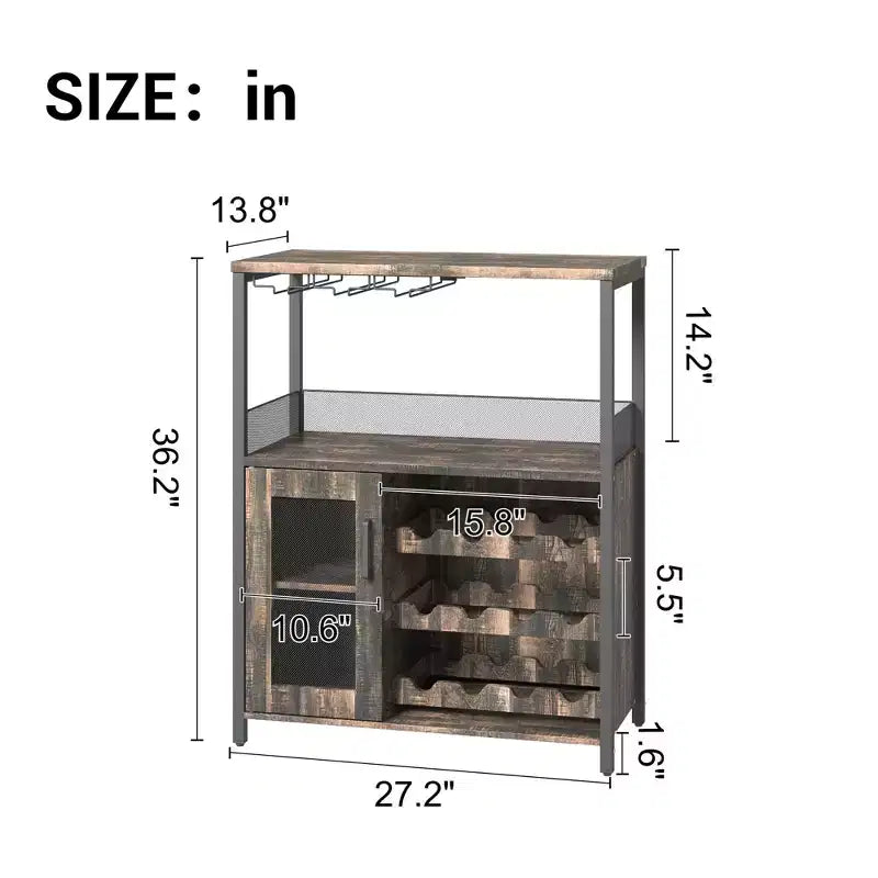 Mobile Bar a 3 Livelli con Portabottiglie e Porta Bicchieri Regolabili, Credenza Moderna con Ante Chiudibili a Chiave