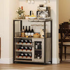 Mobile Bar a 3 Livelli con Portabottiglie e Porta Bicchieri Regolabili, Credenza Moderna con Ante Chiudibili a Chiave