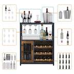 Mobile Bar a 3 Livelli con Portabottiglie e Porta Bicchieri Regolabili, Credenza Moderna con Ante Chiudibili a Chiave