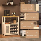 Mobile Bar a 3 Livelli con Portabottiglie e Porta Bicchieri Regolabili, Credenza Moderna con Ante Chiudibili a Chiave