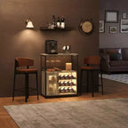 Mobile Bar a 3 Livelli con Portabottiglie e Porta Bicchieri Regolabili, Credenza Moderna con Ante Chiudibili a Chiave