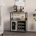 3-Tier Wine Bar Cabinet with Adjustable Wine Rack & Glass Holder, Modern Storage Buffet with Lockable Door