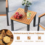 Ensemble de mobilier de patio Costway 3 pièces avec table basse, coussins amovibles, accoudoirs en bois d'acacia Noir/Gris