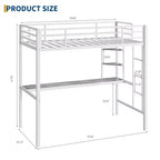 Letto a soppalco singolo con ampia scrivania e ripiani a 2 livelli, letto a soppalco in metallo resistente con scaletta e ringhiera per bambini e adulti