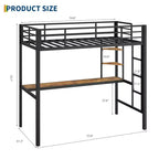 Letto a soppalco singolo con ampia scrivania e ripiani a 2 livelli, letto a soppalco in metallo resistente con scaletta e ringhiera per bambini e adulti