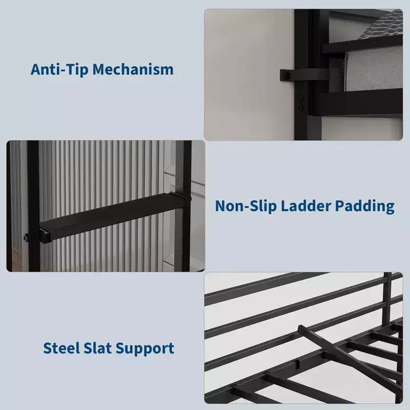 Letto a soppalco singolo con ampia scrivania e ripiani a 2 livelli, letto a soppalco in metallo resistente con scaletta e ringhiera per bambini e adulti