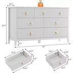 Comò per camera da letto con 7 cassetti, comò moderno largo 137 cm con maniglie in metallo, porta TV, cassettiera in legno per camera da letto