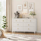 Comò per camera da letto con 7 cassetti, comò moderno largo 137 cm con maniglie in metallo, porta TV, cassettiera in legno per camera da letto
