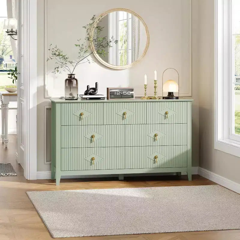 Comò per camera da letto con 7 cassetti, comò moderno largo 137 cm con maniglie in metallo, porta TV, cassettiera in legno per camera da letto