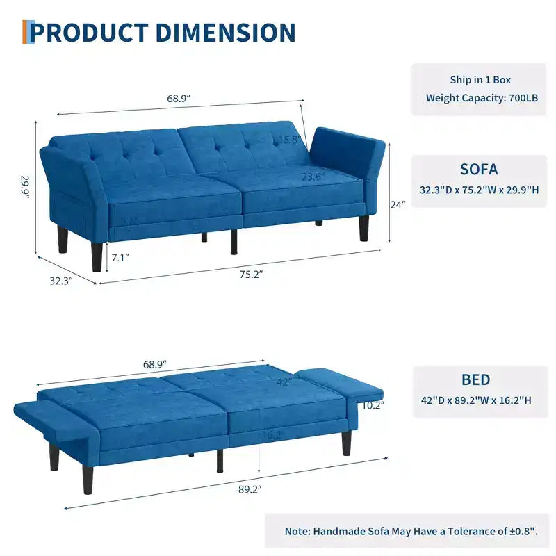 89 Futon divano letto, divano letto convertibile con schienale e braccioli regolabili, divano letto moderno a due posti per soggiorno, camera da letto, appartamenti