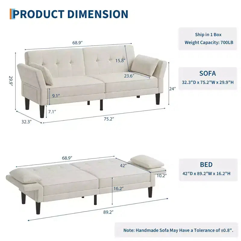 89 Futon divano letto, divano letto convertibile con schienale e braccioli regolabili, divano letto moderno a due posti per soggiorno, camera da letto, appartamenti