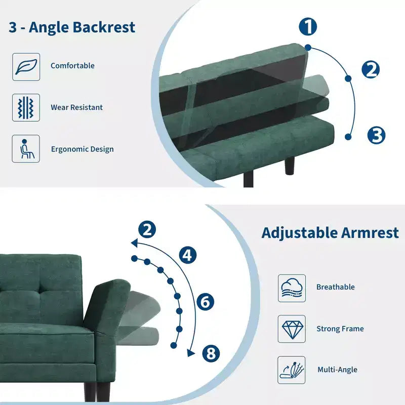 89 Futon divano letto, divano letto convertibile con schienale e braccioli regolabili, divano letto moderno a due posti per soggiorno, camera da letto, appartamenti
