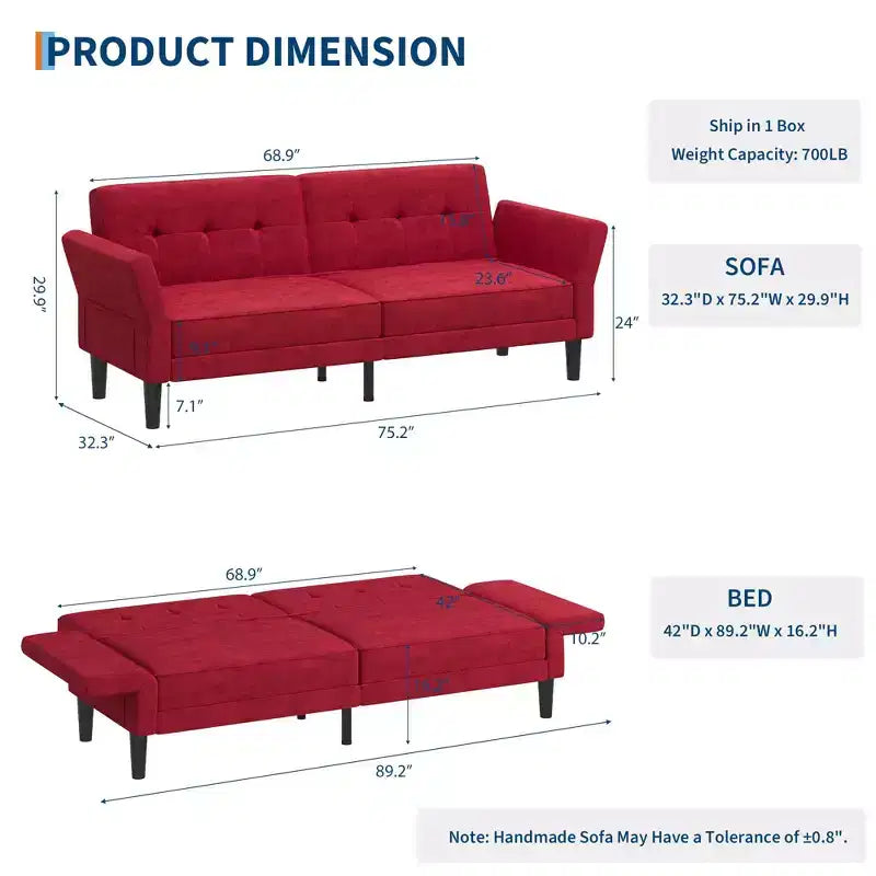 89 Futon divano letto, divano letto convertibile con schienale e braccioli regolabili, divano letto moderno a due posti per soggiorno, camera da letto, appartamenti