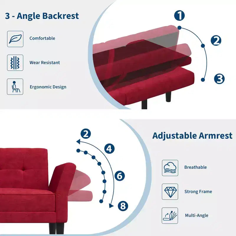 89 Futon divano letto, divano letto convertibile con schienale e braccioli regolabili, divano letto moderno a due posti per soggiorno, camera da letto, appartamenti