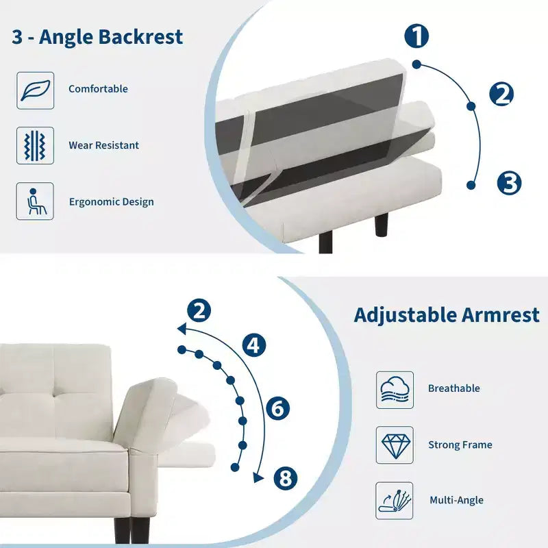 89 Futon divano letto, divano letto convertibile con schienale e braccioli regolabili, divano letto moderno a due posti per soggiorno, camera da letto, appartamenti