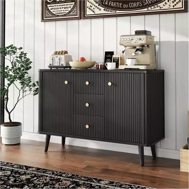 CuisinSmart 47 Sideboard Buffet Cabinet with Drawers, Fluted Accent Storage Cabinet with 2 Doors&3 Drawers, Modern Credenza for Entryway Living Room
