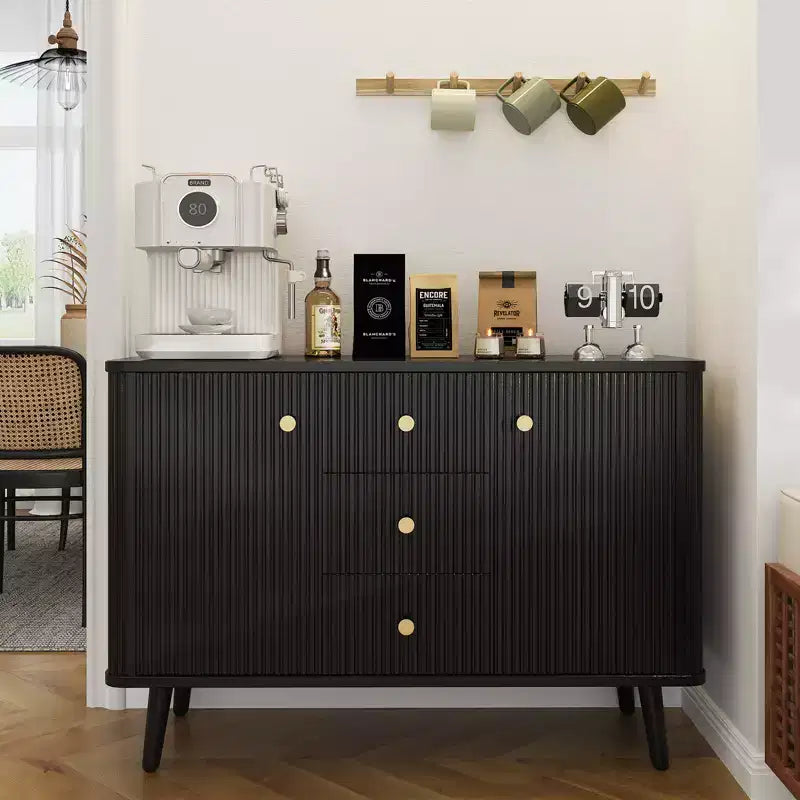CuisinSmart 47 buffet avec tiroirs, meuble de rangement cannelé avec 2 portes et 3 tiroirs, crédence moderne pour entrée et salon