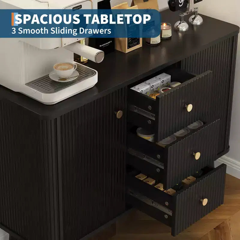 CuisinSmart 47 buffet avec tiroirs, meuble de rangement cannelé avec 2 portes et 3 tiroirs, crédence moderne pour entrée et salon