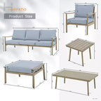 HAPPATIO Set Conversazione da Esterno in Alluminio 7 Pezzi Include 1 Divano a Tre Posti, 1 Tavolino da Caffè, 1 Tavolino Laterale, 2 Poltrone e 2 Pouf
