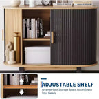 Credenza scanalata con anta scorrevole, mobile buffet moderno con ripiano regolabile per riporre oggetti in più ambienti, design essenziale