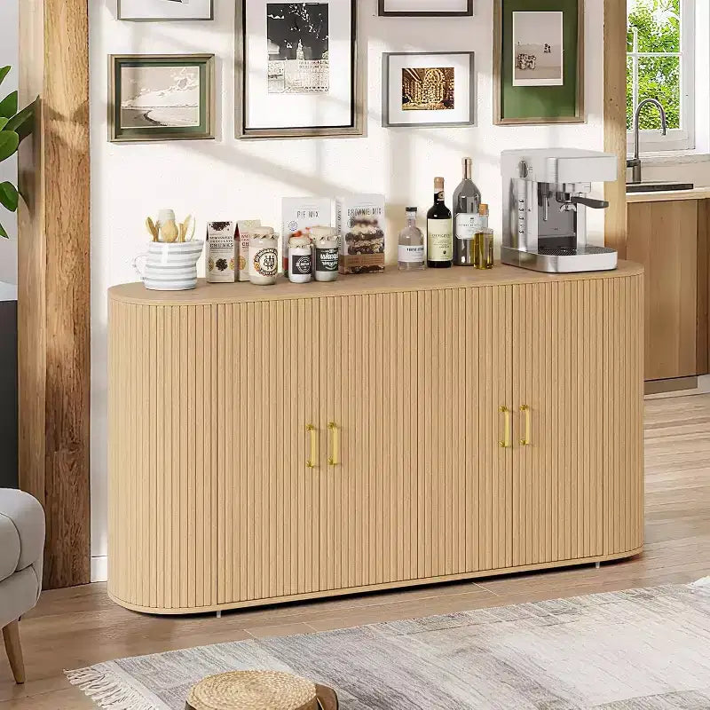 Fluted Modern Sideboard, Storage Cabinet with Adjustable Shelves and Curved Design for Dining Room, Living Room, Entryway