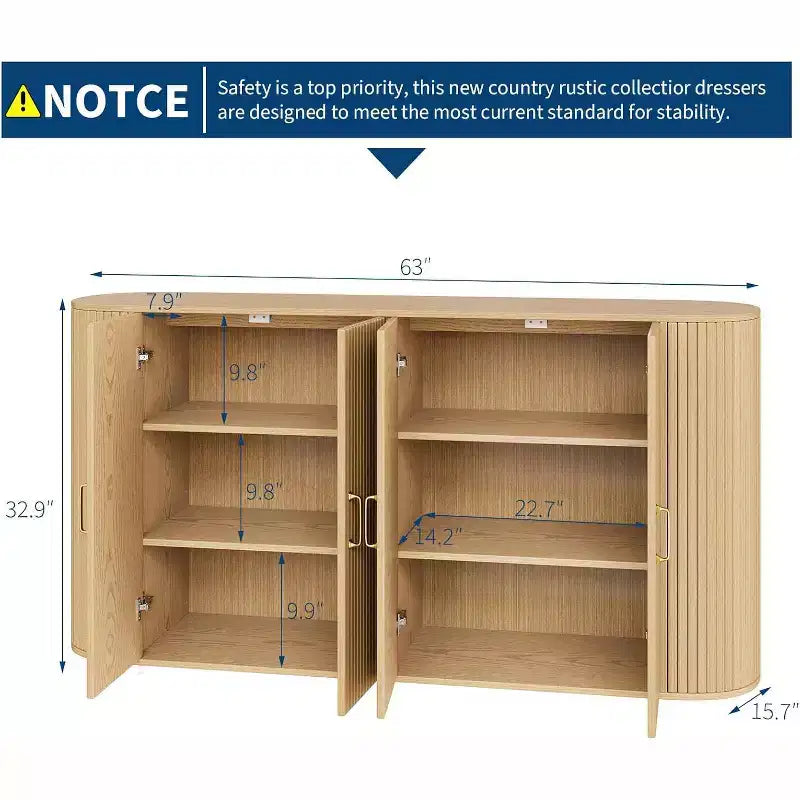 Credenza Moderna Scanalata, Mobile Contenitore con Ripiani Regolabili e Design Curvo per Sala da Pranzo, Soggiorno, Ingresso