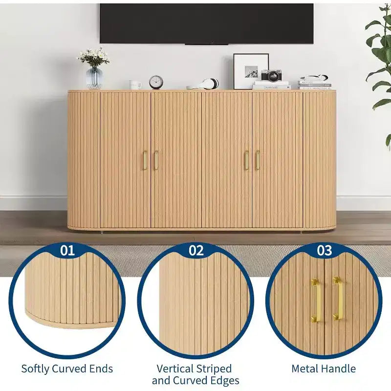 Credenza Moderna Scanalata, Mobile Contenitore con Ripiani Regolabili e Design Curvo per Sala da Pranzo, Soggiorno, Ingresso