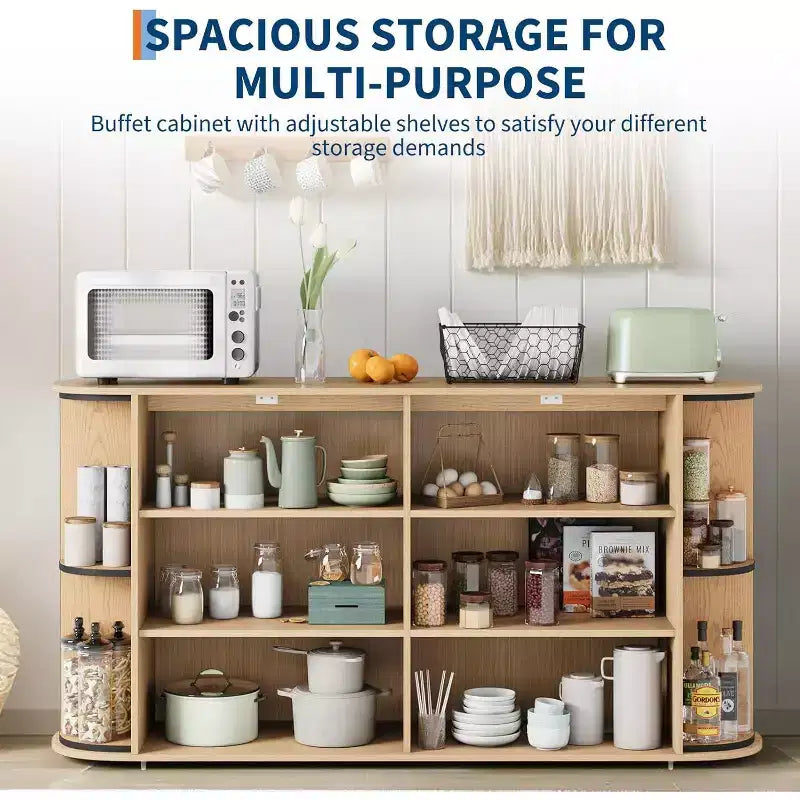 Credenza Moderna Scanalata, Mobile Contenitore con Ripiani Regolabili e Design Curvo per Sala da Pranzo, Soggiorno, Ingresso