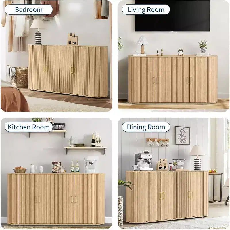 Credenza Moderna Scanalata, Mobile Contenitore con Ripiani Regolabili e Design Curvo per Sala da Pranzo, Soggiorno, Ingresso